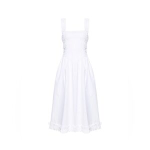 GANNI Poplin White Midi Dress with Pockets
